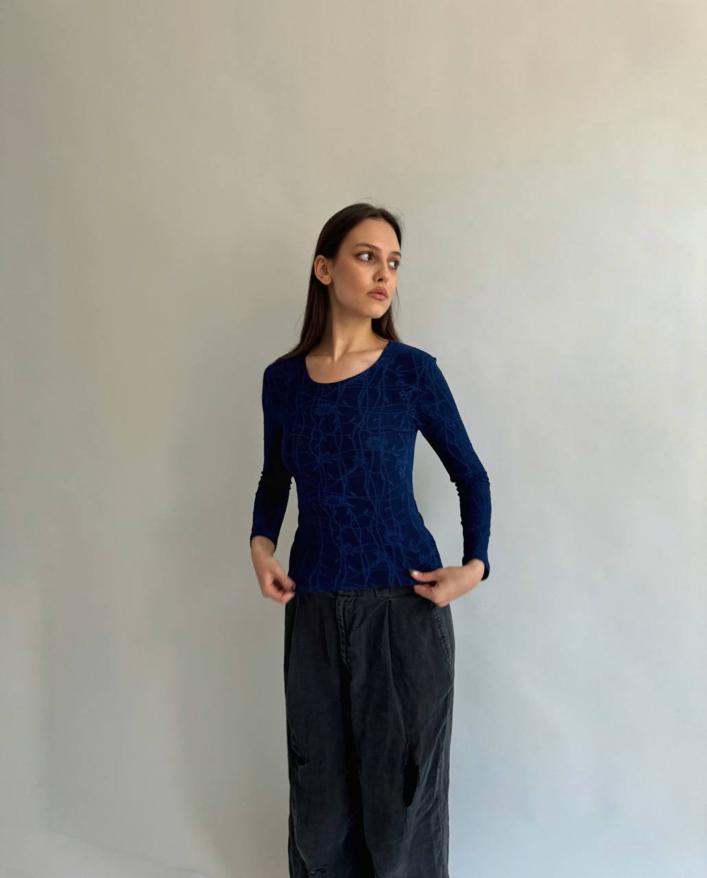 Vintage blue flower pattern blouse