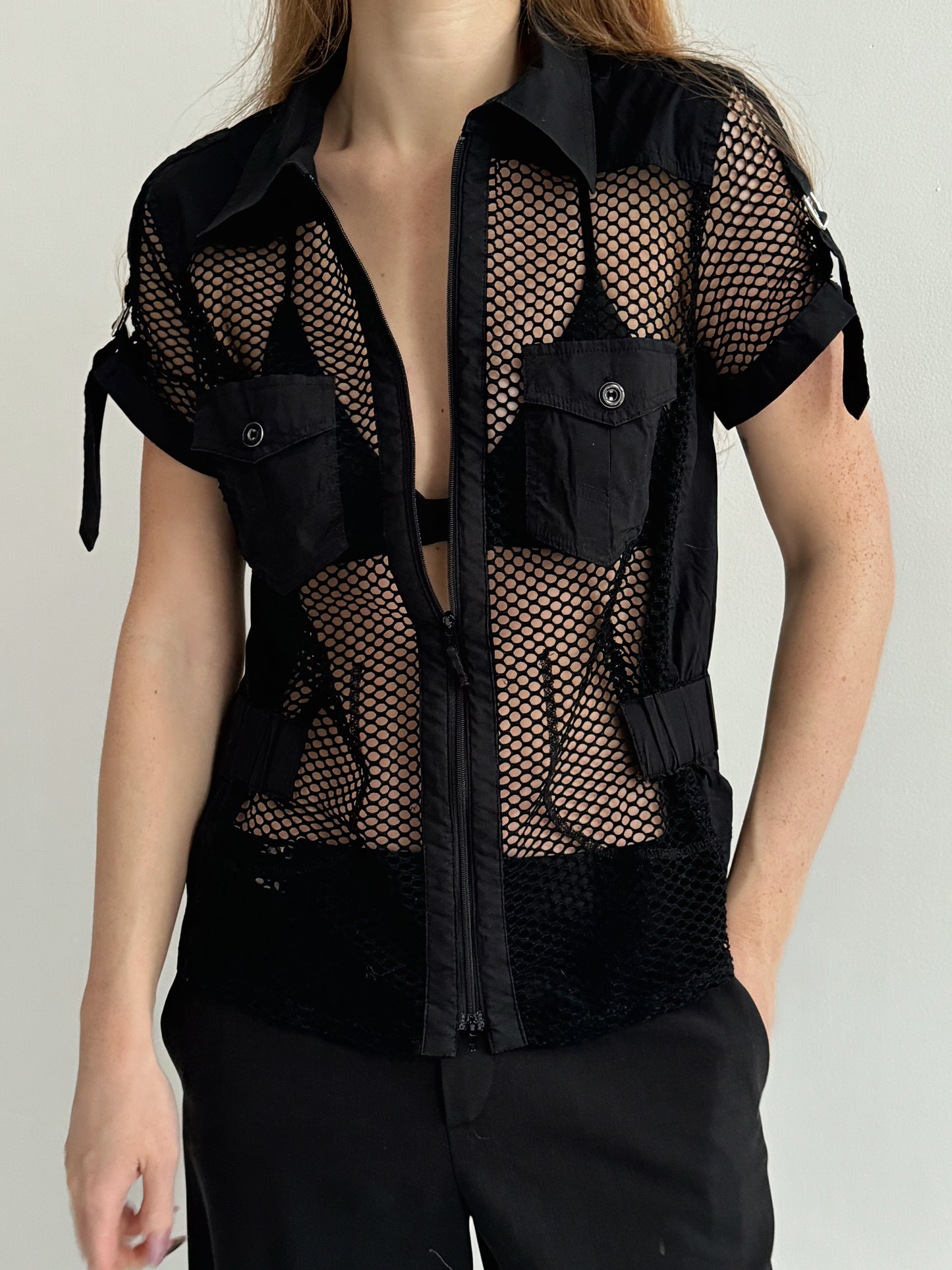 Vintage 73% cotton fishnet blouse