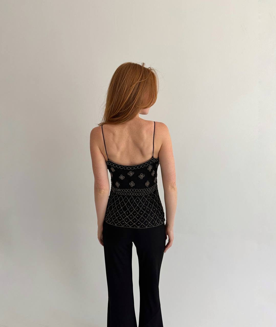 Vintage 100% silk beaded top