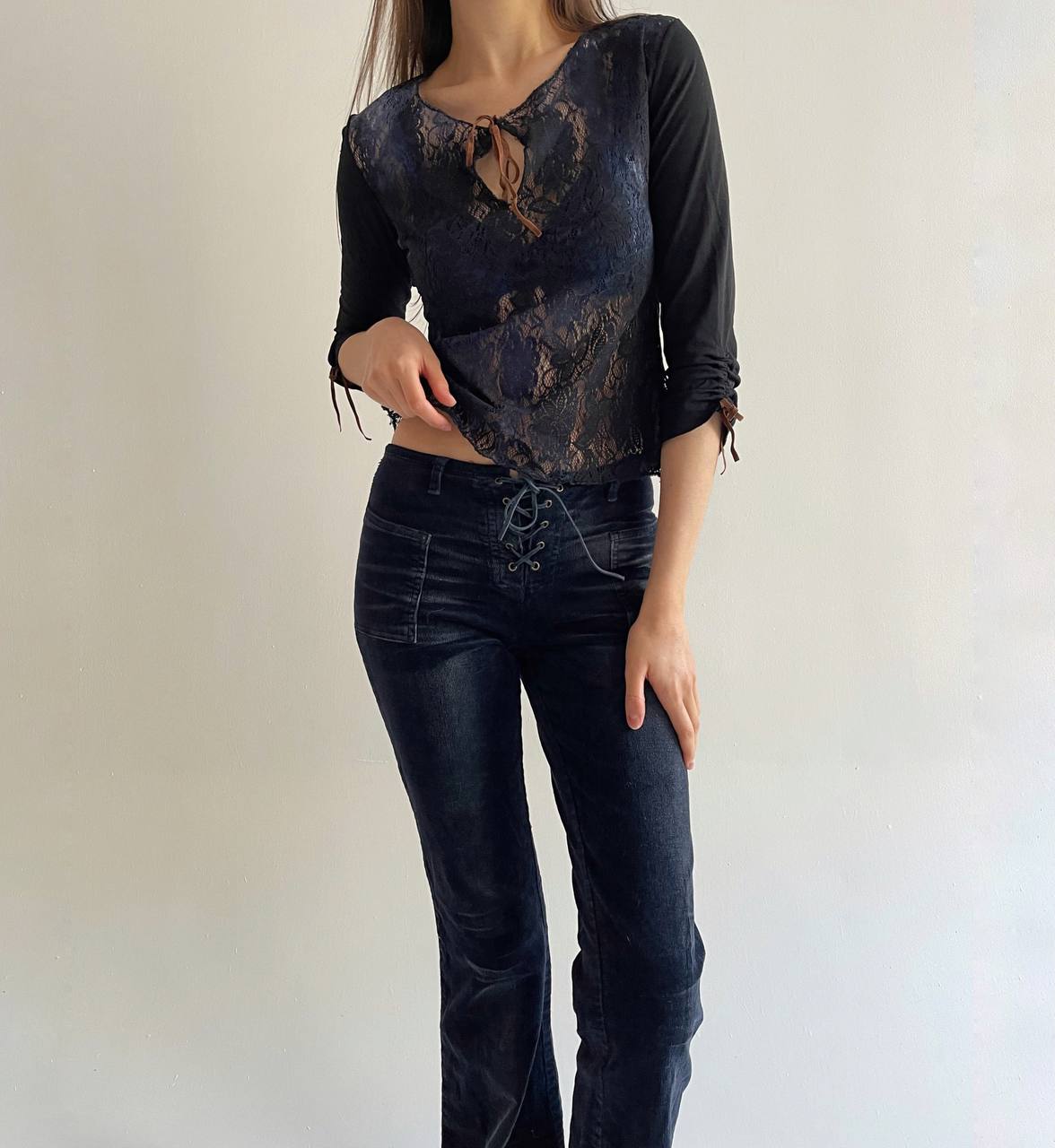Vintage lace blue ombré mesh top