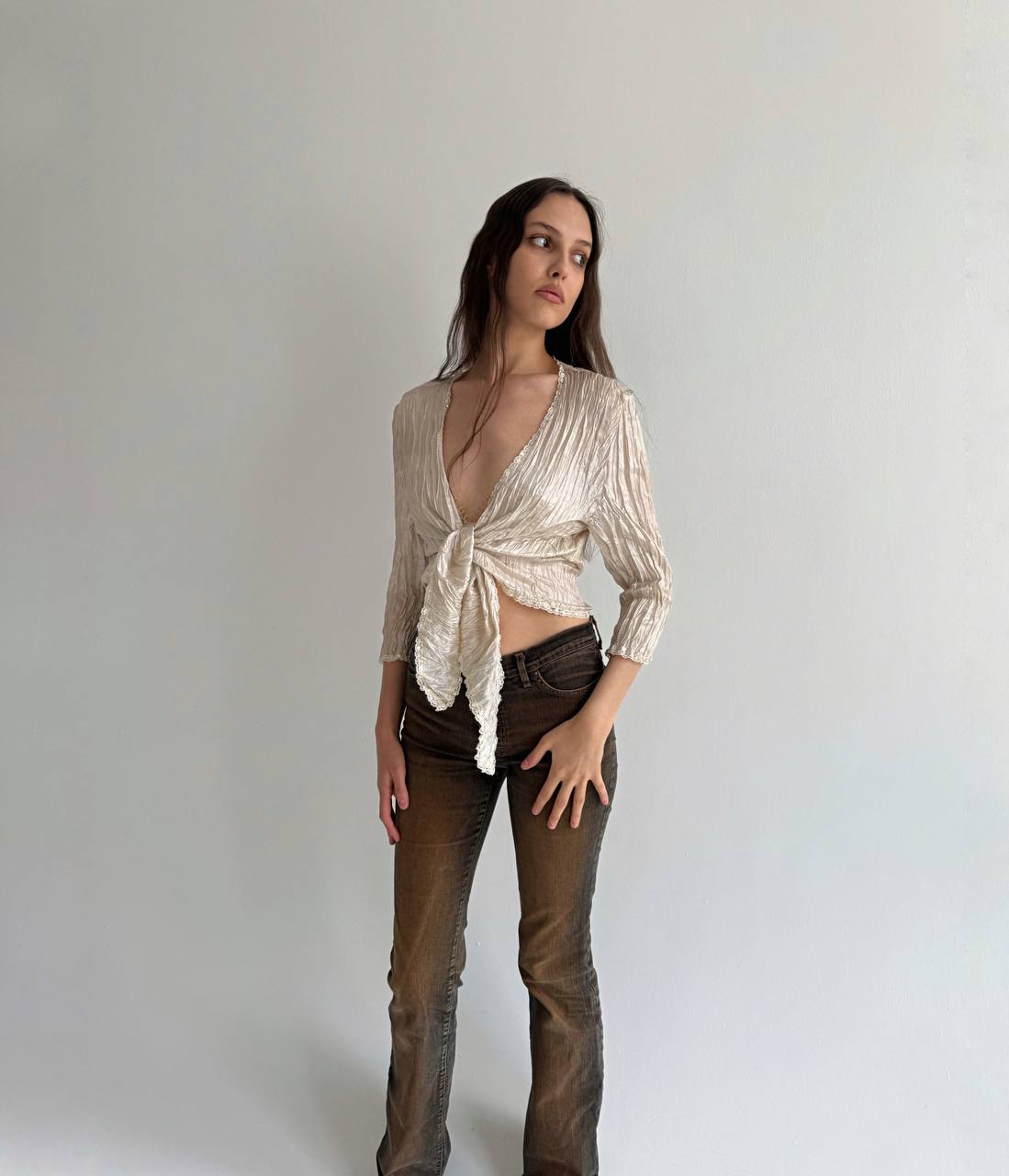 Vintage pleated knot blouse