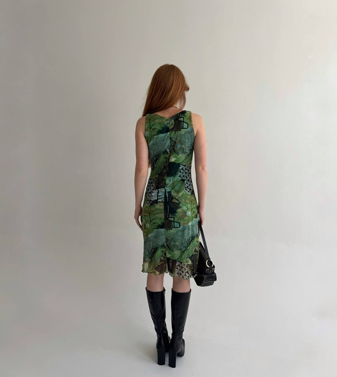 Vintage viscose printed midi dress
