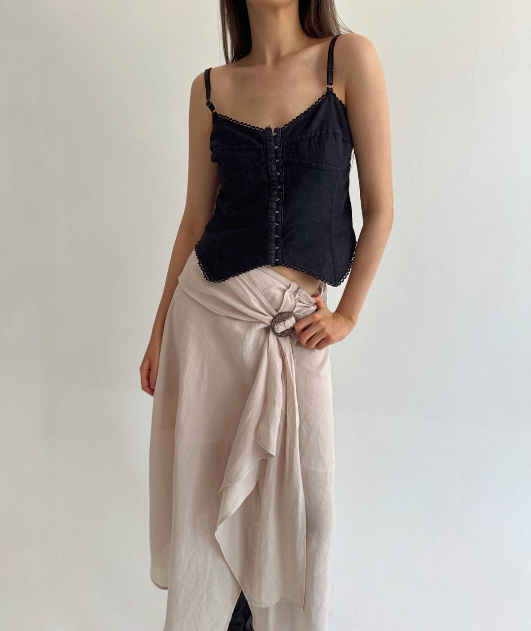 Vintage linen busk closure top