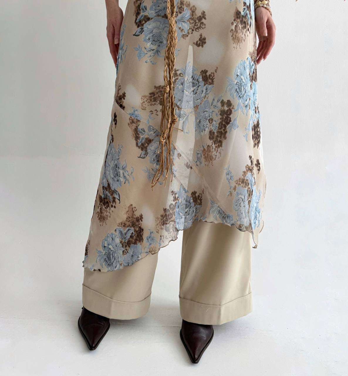 Vintage asymmetrical flower print maxi dress