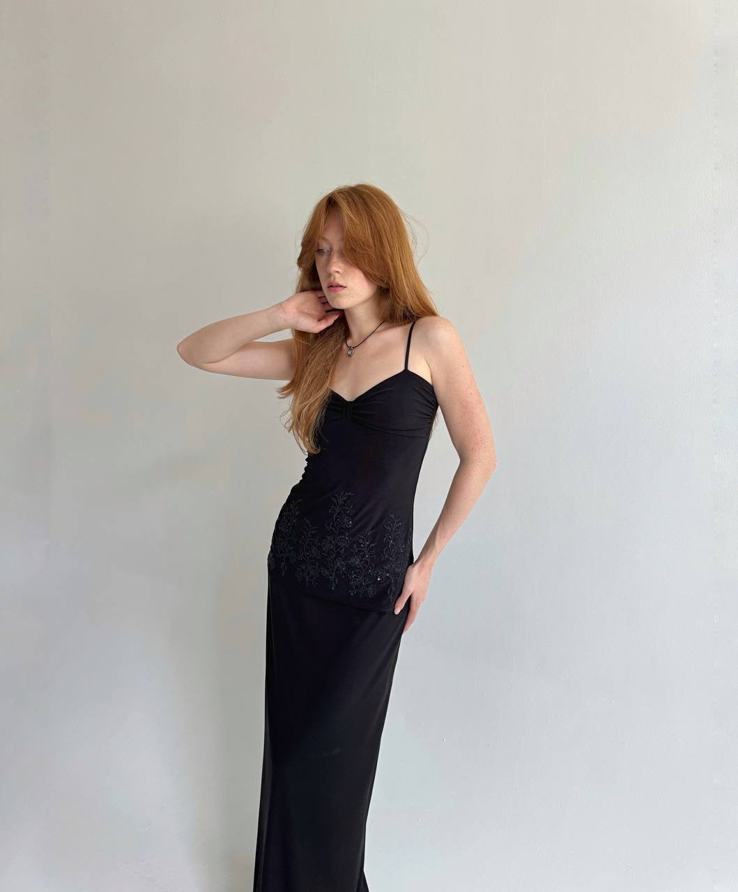 Y2K black cami top with beads embroidery