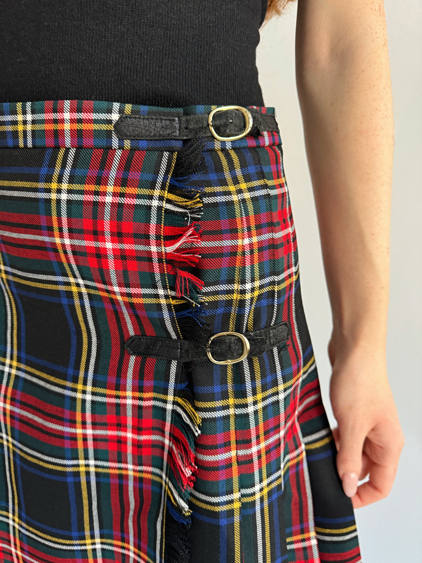 Vintage kilt checked tartan midi skirt