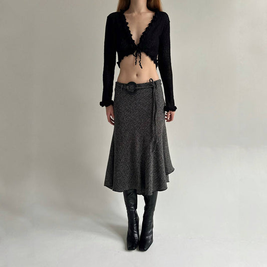 Vintage 55% linen 35% viscose grey midi skirt