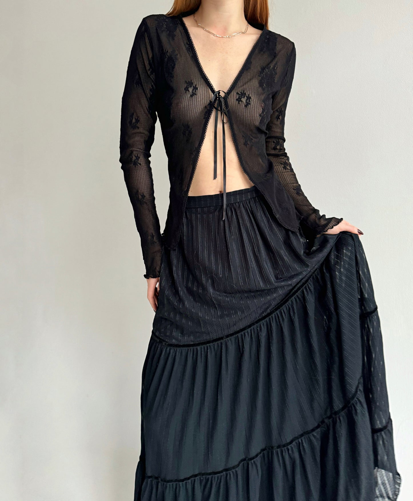 Y2K black lace cardigan