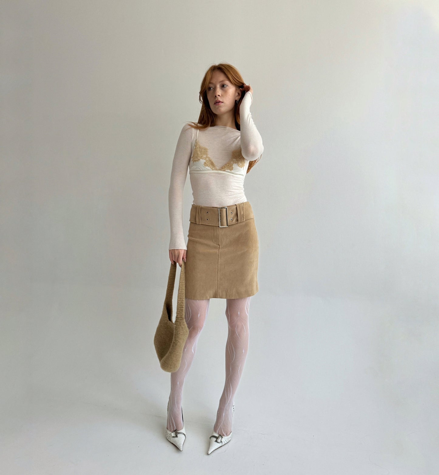 Vintage made in France beige mini skirt