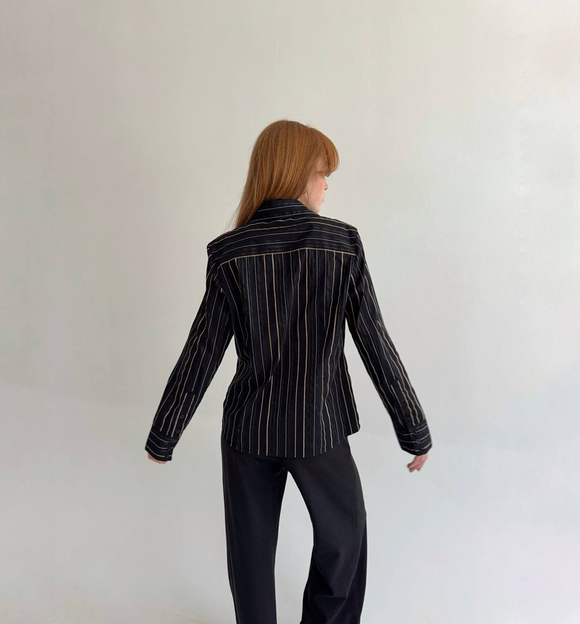 Vintage striped 55% cotton black shirt