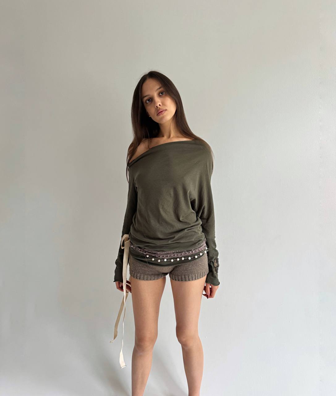 Sisley khaki asymmetrical blouse