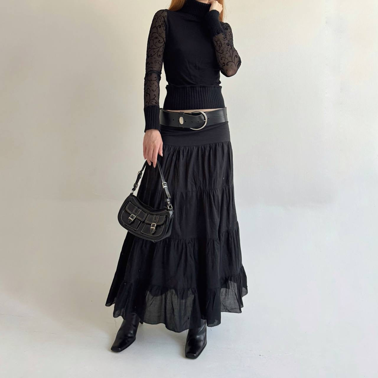 Vintage cotton ruched maxi skirt