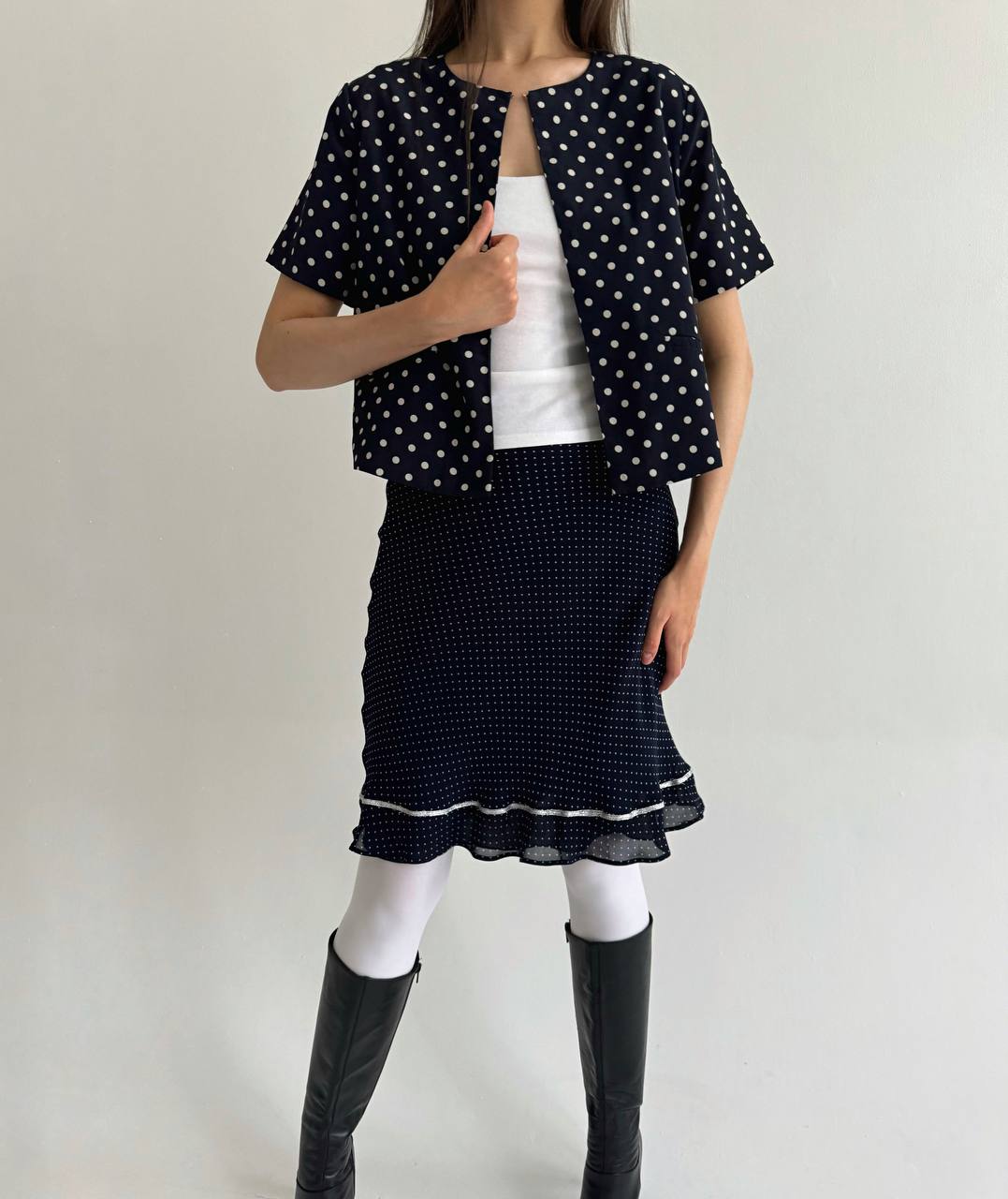 Vintage polka dot navy blouse