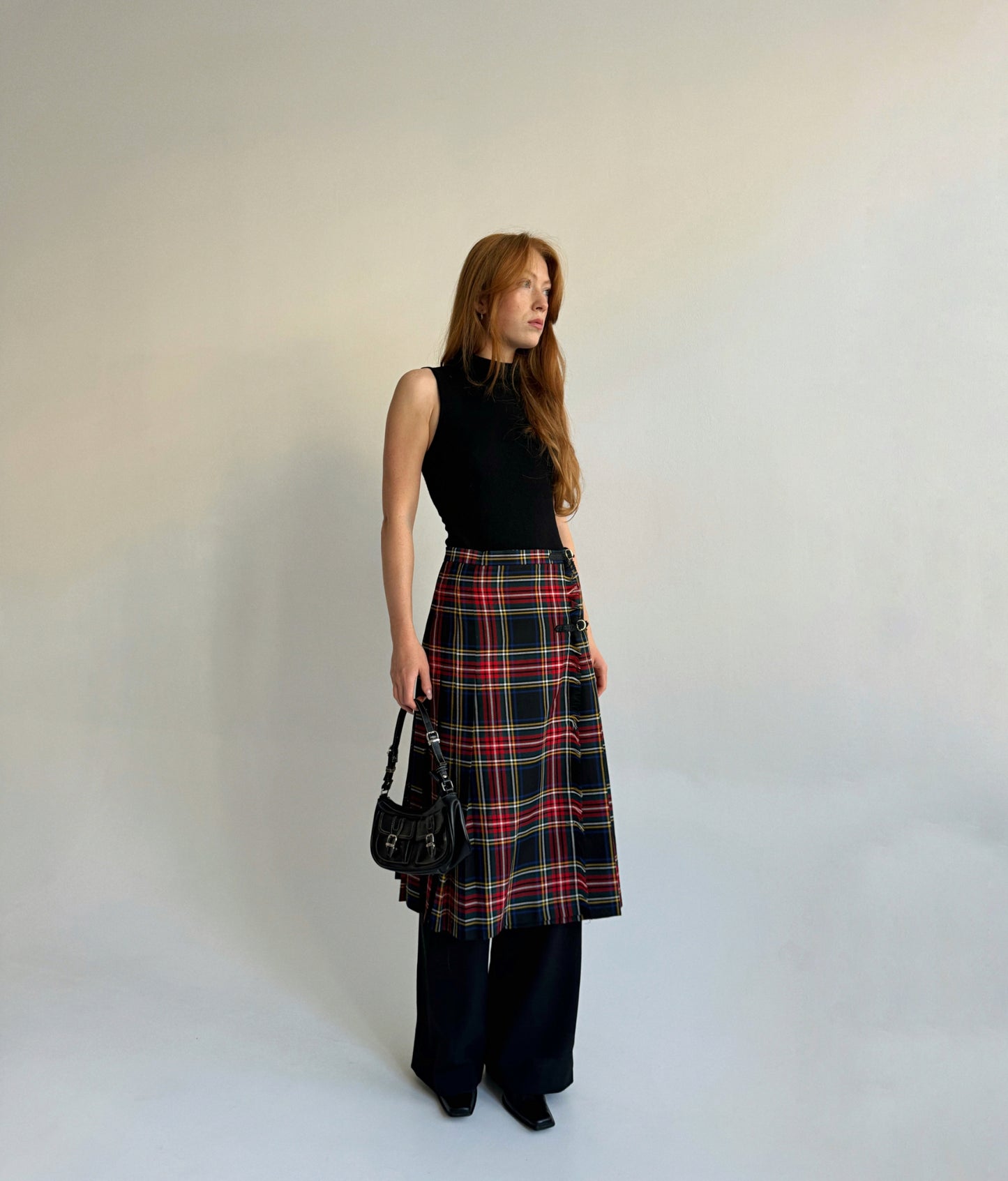 Vintage kilt checked tartan midi skirt