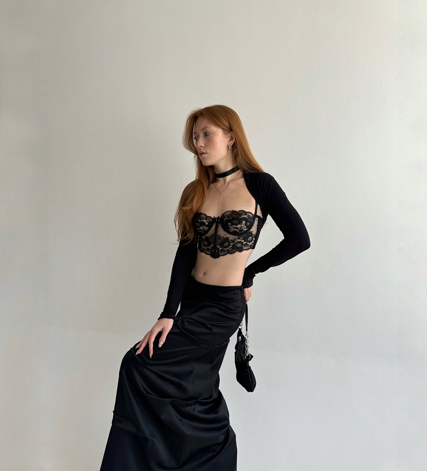 Vintage black maxi skirt with beautifully crinkled fabric