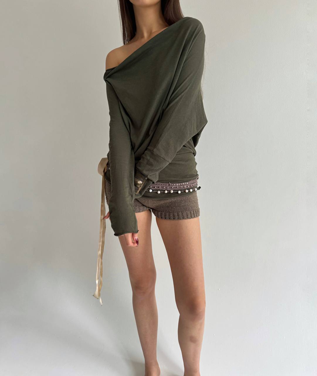 Sisley khaki asymmetrical blouse