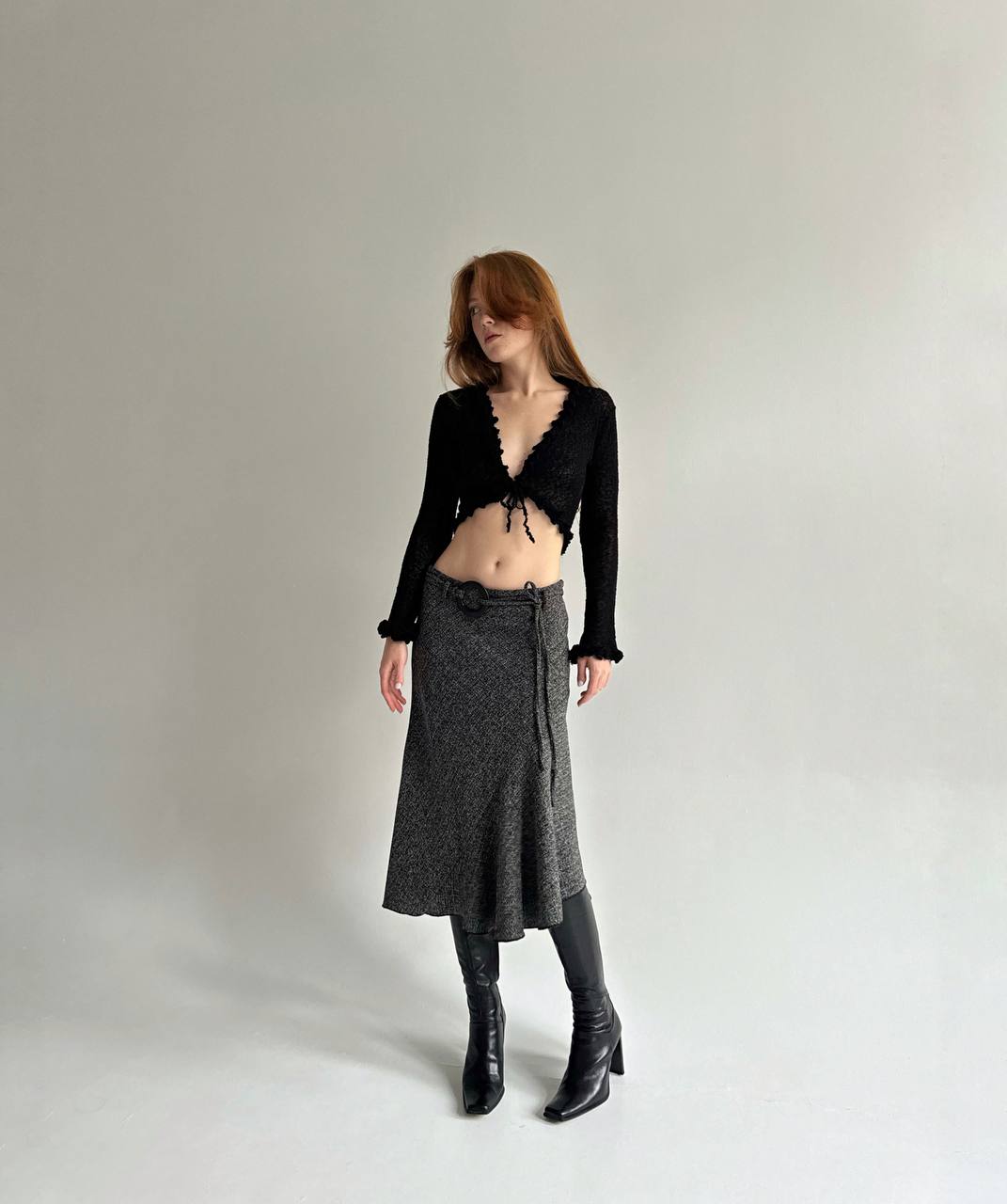 Vintage 55% linen 35% viscose grey midi skirt