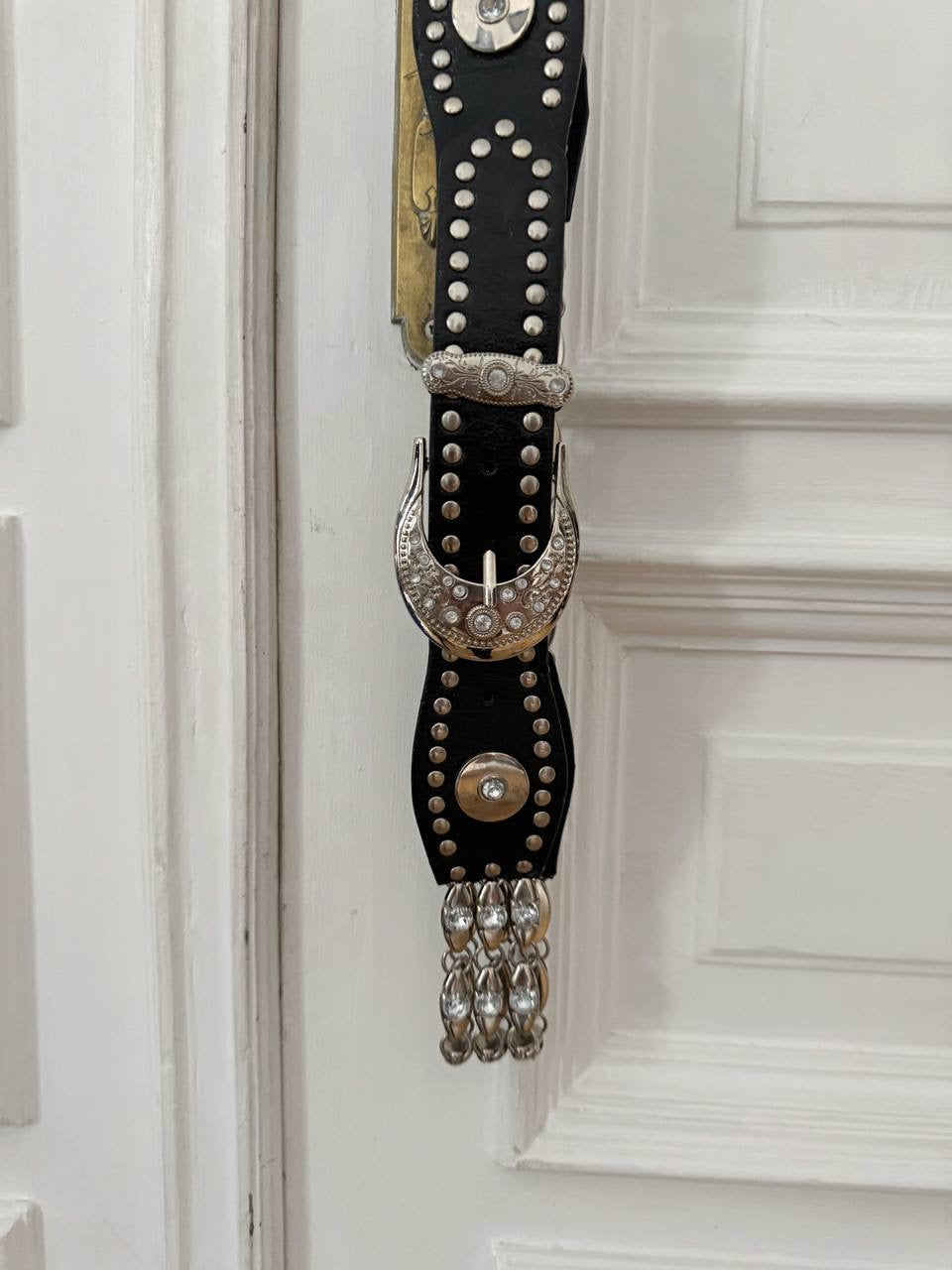 Vintage faux leather belt with rhinestones