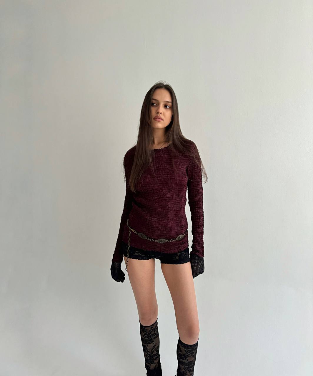 Vintage burgundy crinkle blouse