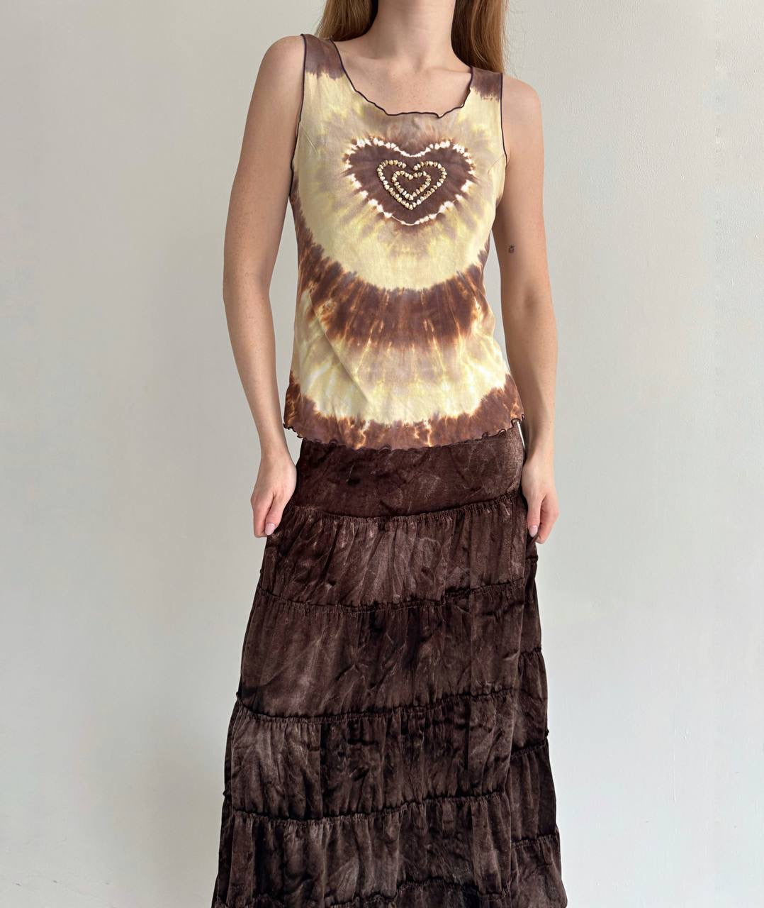 Vintage cotton tie dye brown top