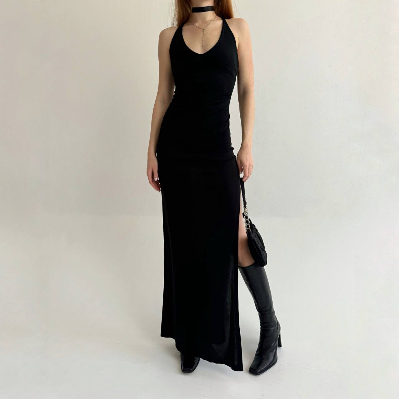 Vintage black fitted maxi dress