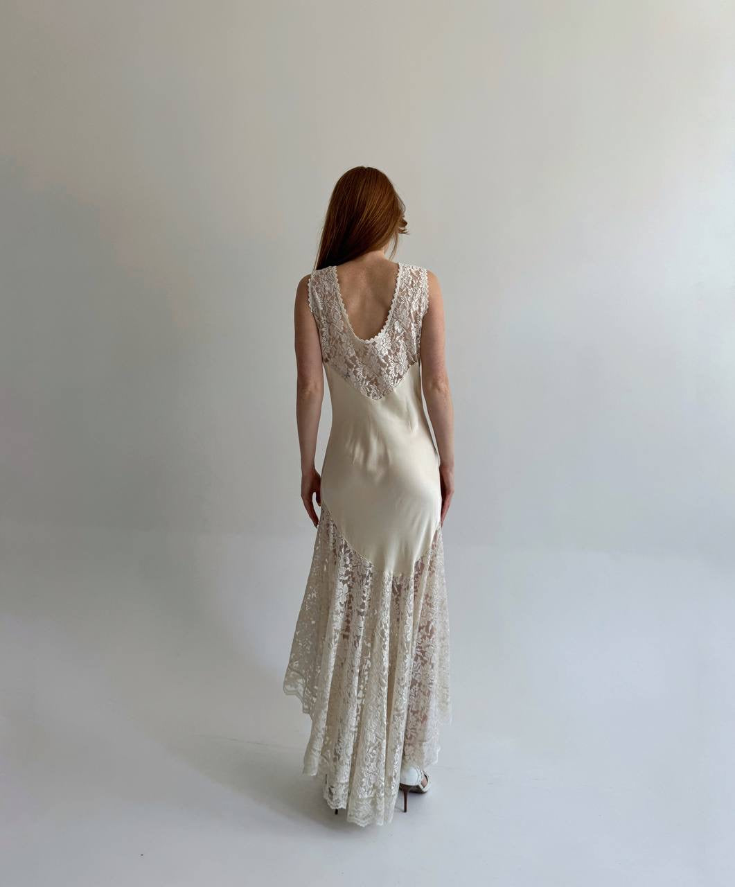 Vintage 80s pure silk antique inspired lace dress