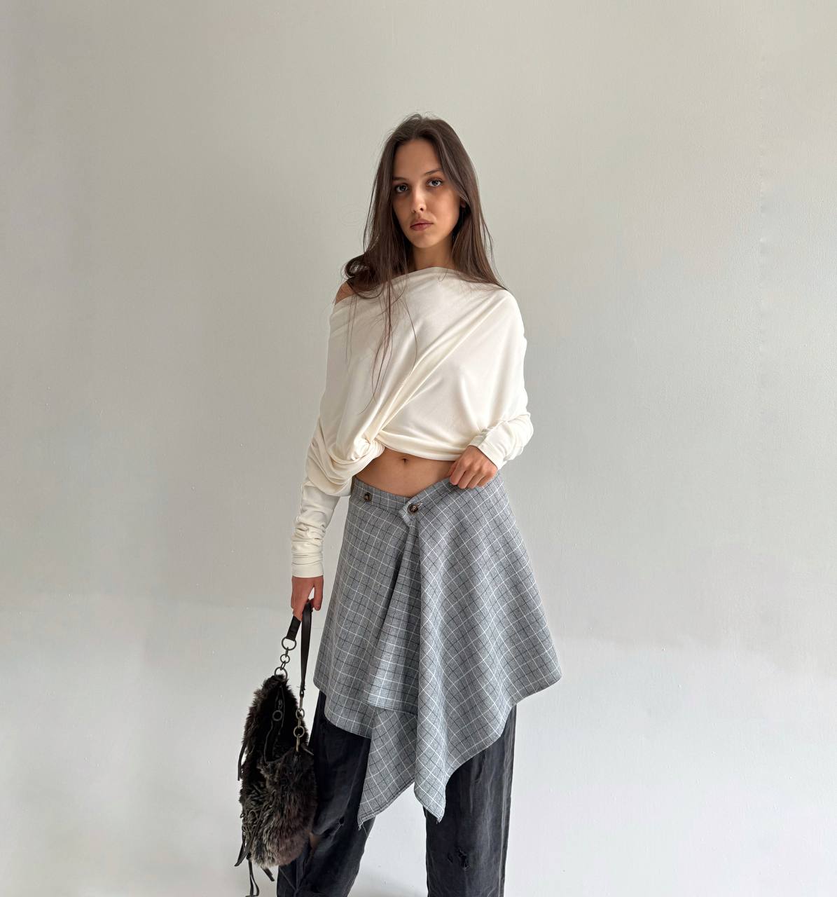 Vintage asymmetrical checked skirt