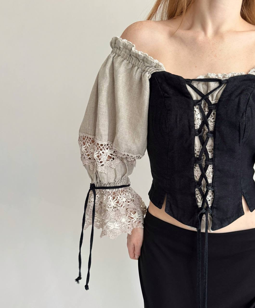 Vintage Bavarian linen blouse with lace