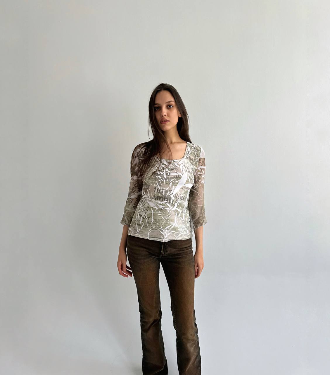 Vintage font print crinkle blouse