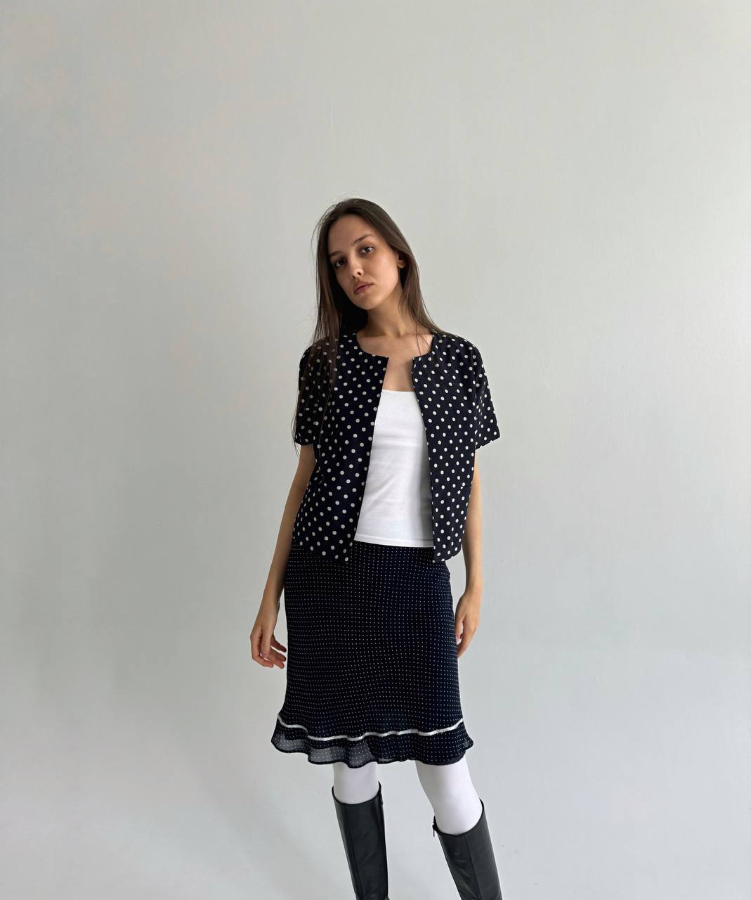 Vintage polka dot navy blouse