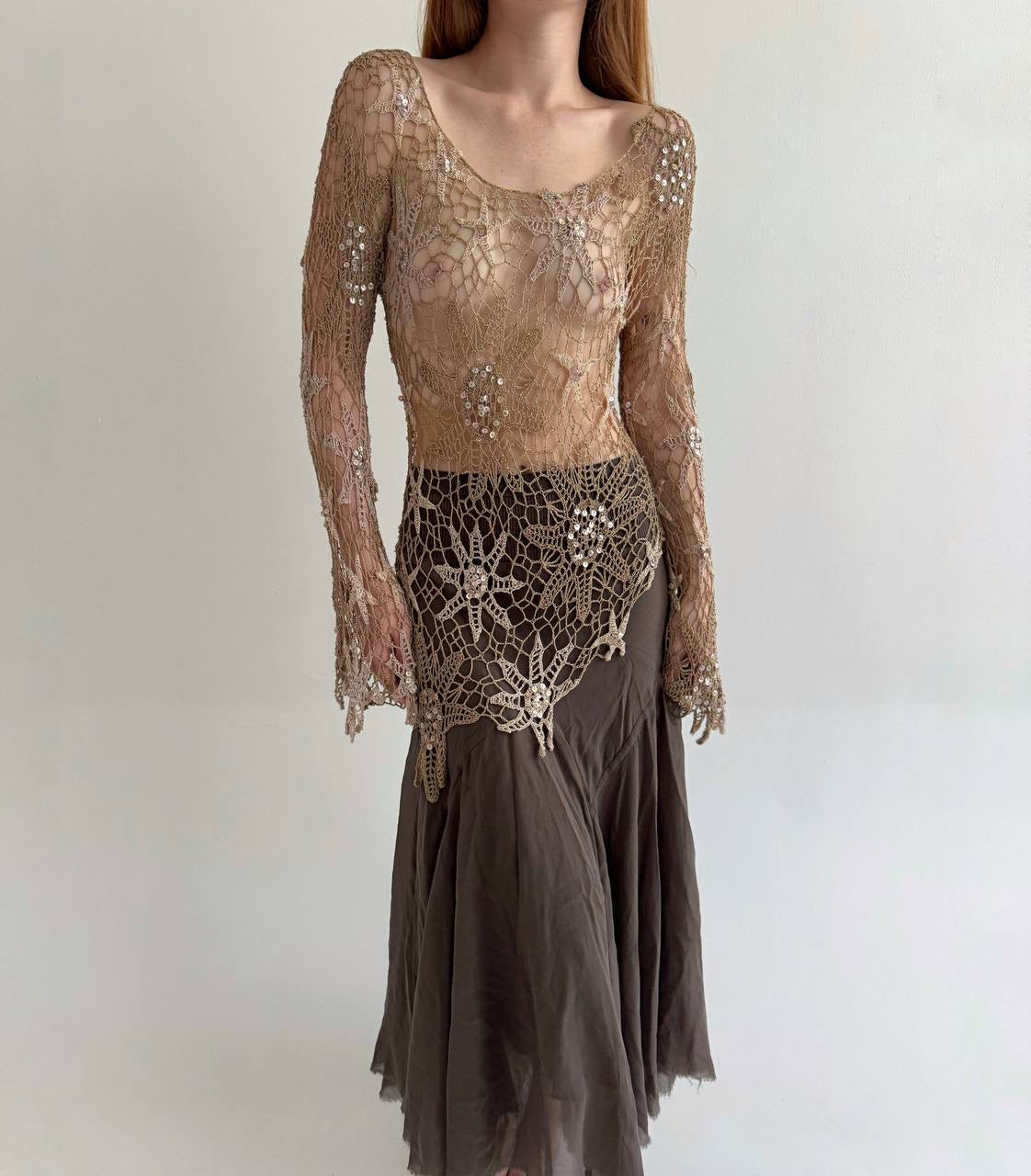 Vintage crochet asymmetrical blouse