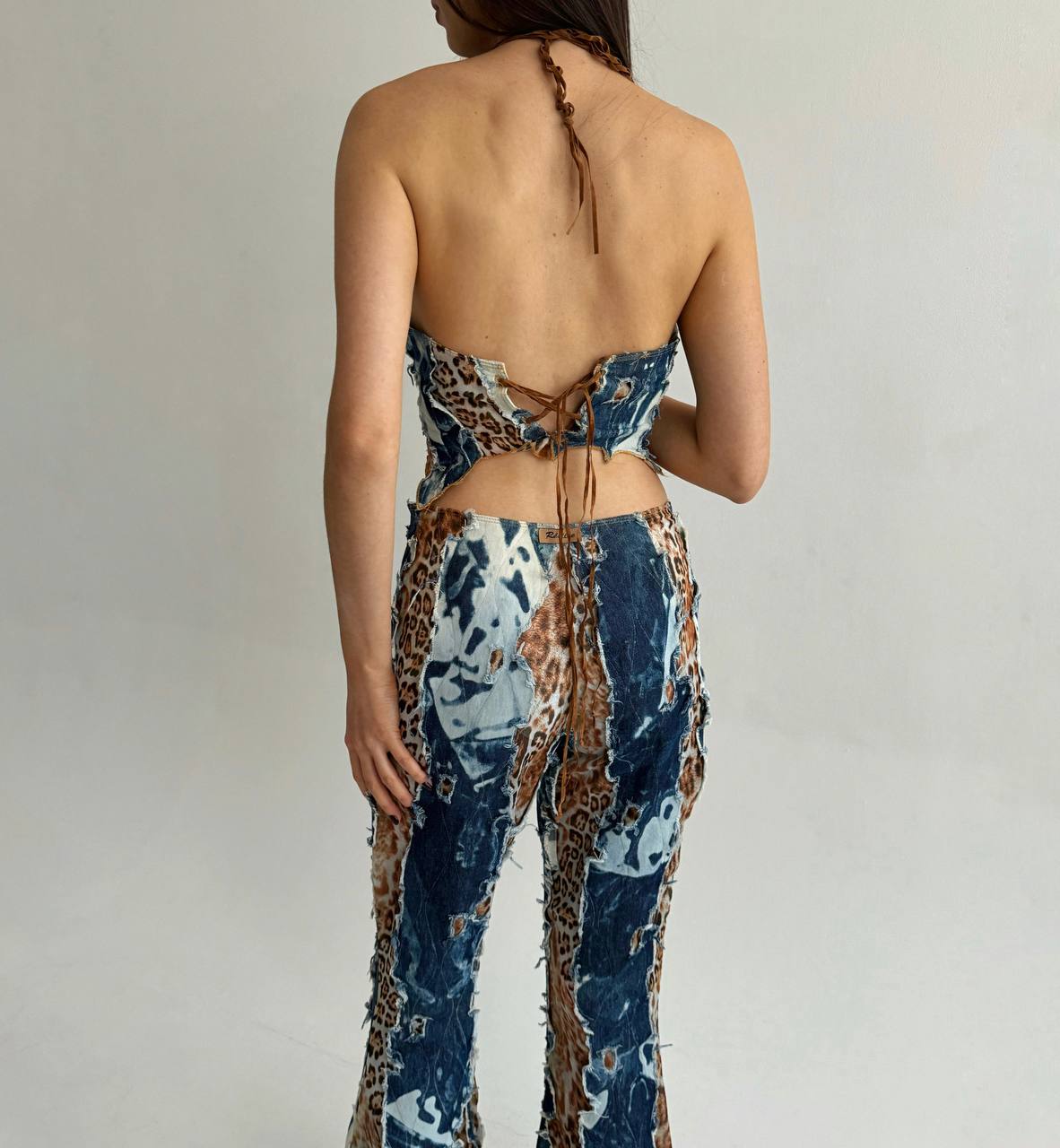 Vintage 3 piece suit with distressed leopard and denim like pattern