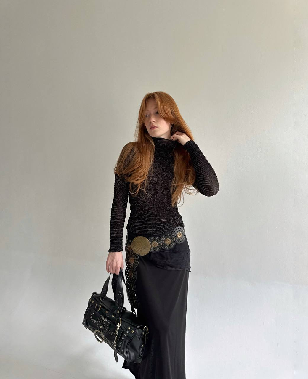 Vintage crinkle elastic blouse made in Japan