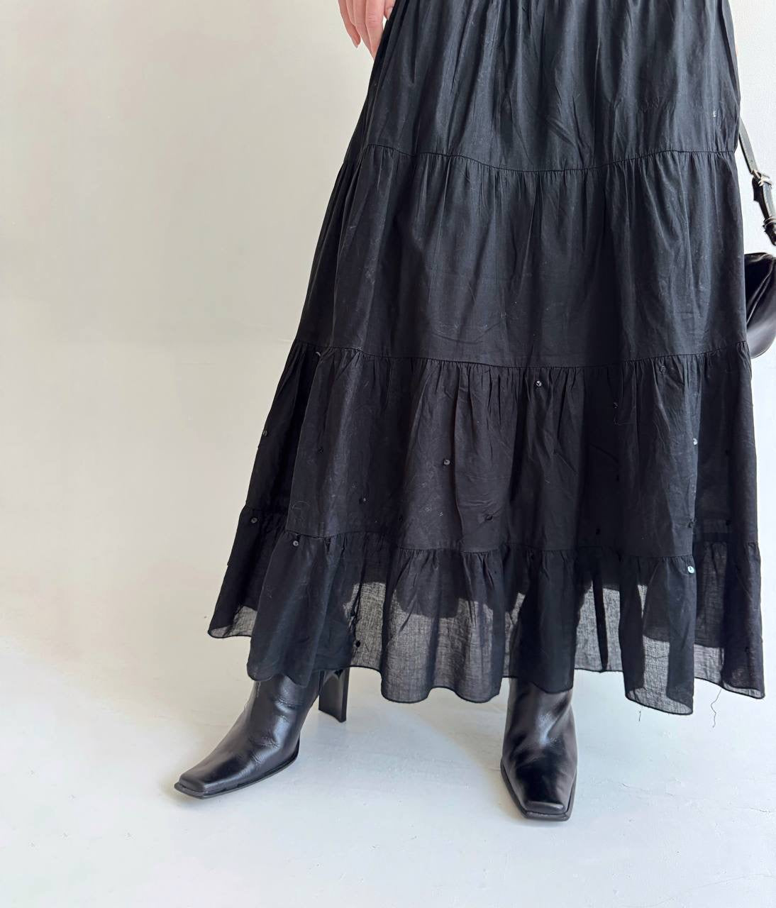 Vintage cotton ruched maxi skirt