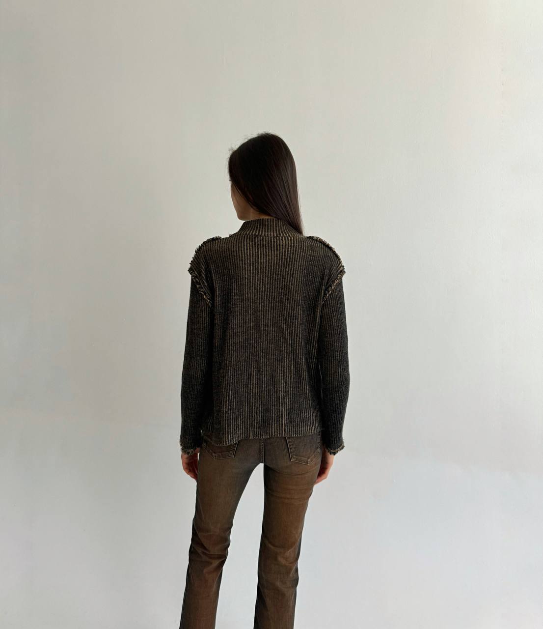 Vintage merino wool blend ribbed cardigan