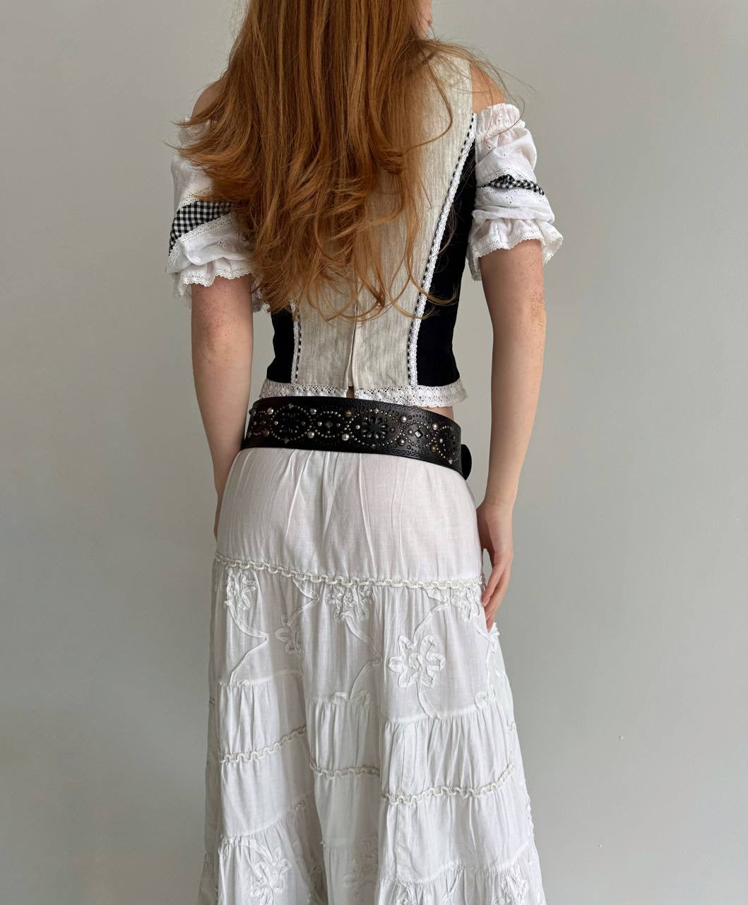 Vintage genuine leather embellished belt