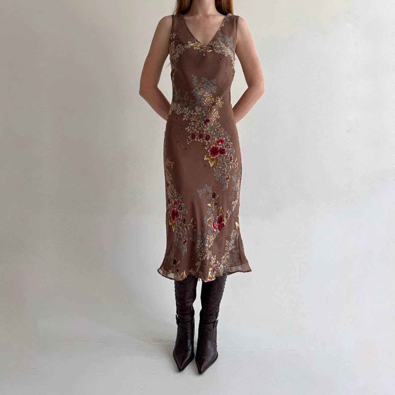 Y2K dress with flower print and beads