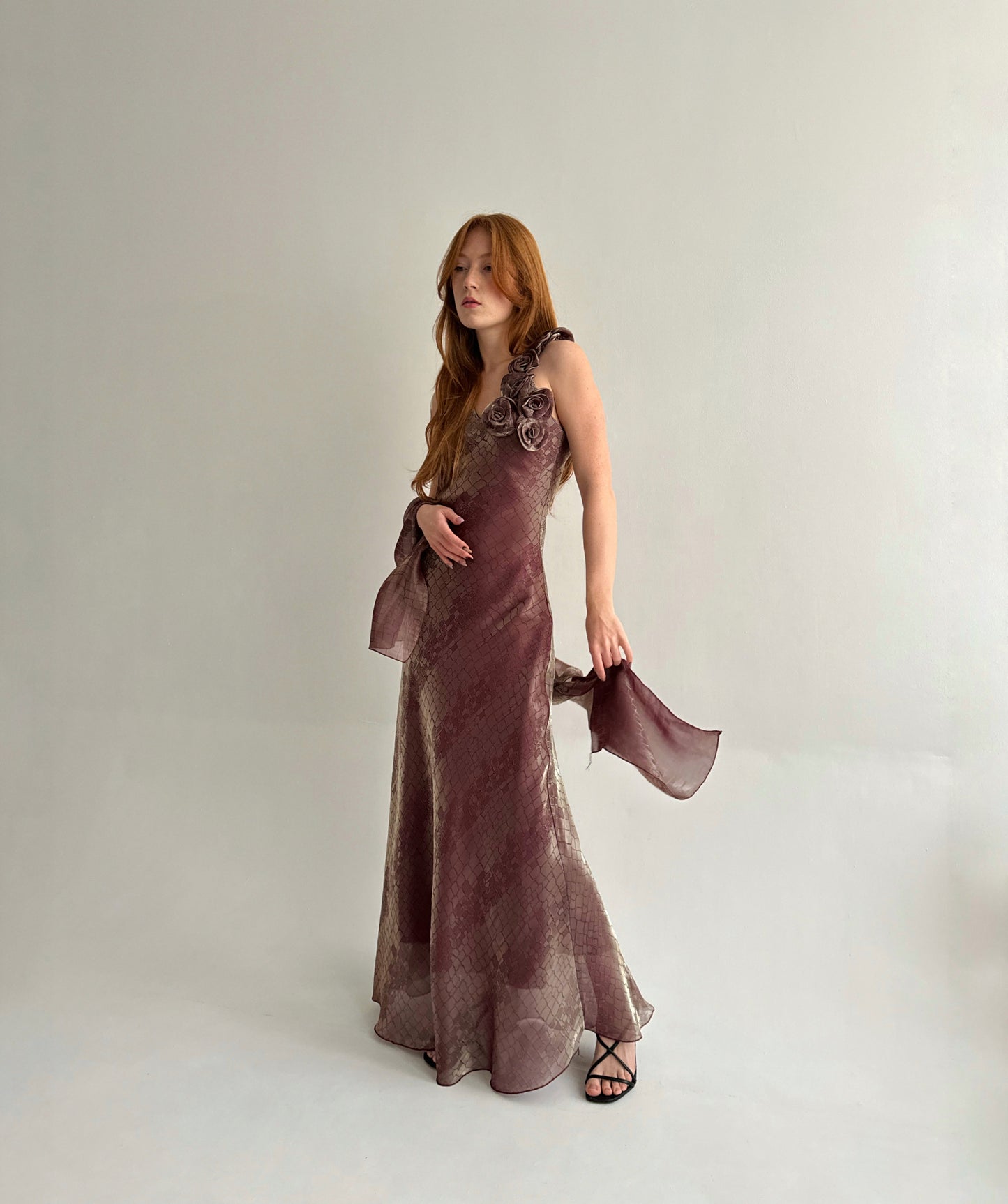 Vintage made in France maxi slip dress with flower appliqué