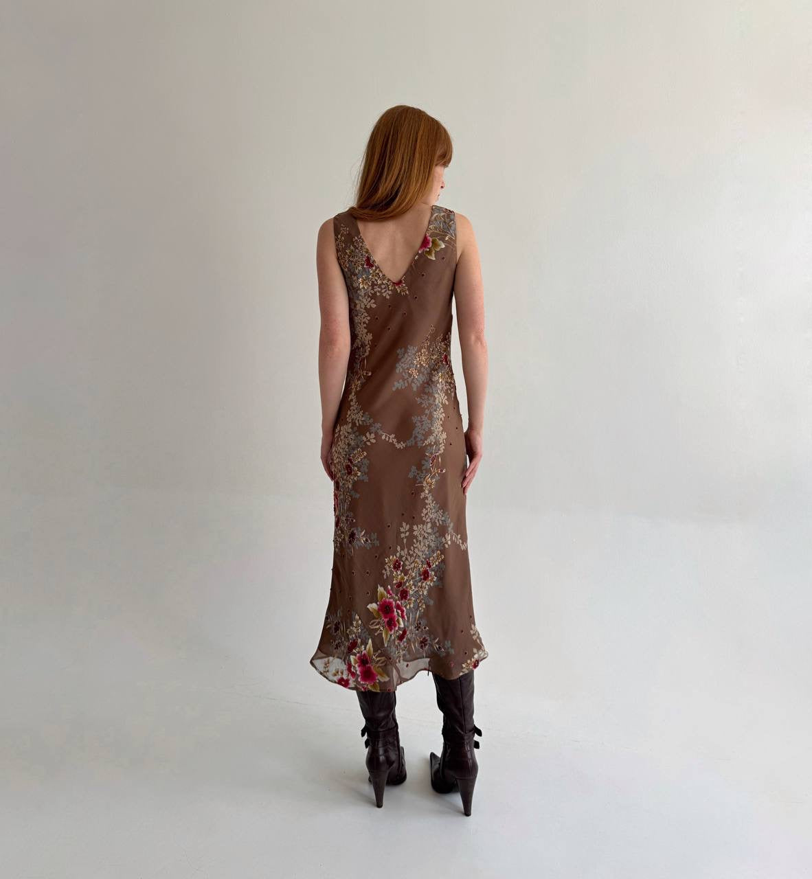 Y2K dress with flower print and beads
