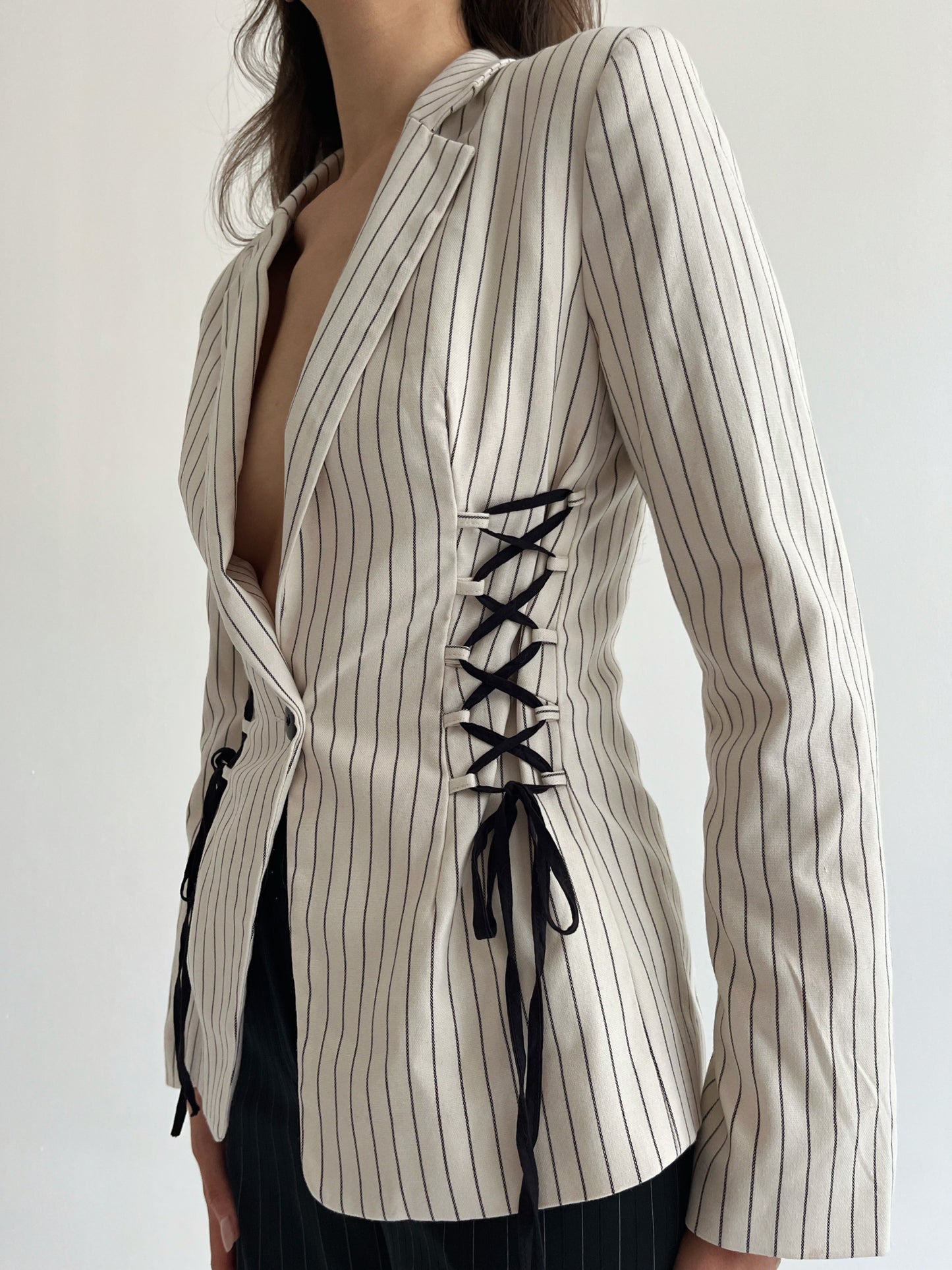 Striped lace up blazer