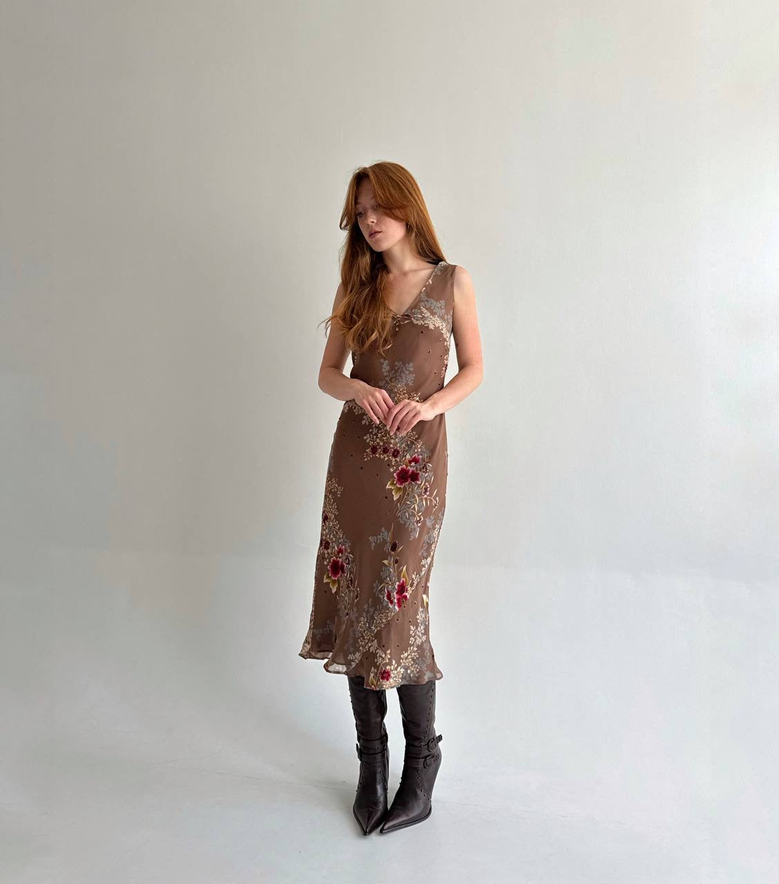 Y2K dress with flower print and beads