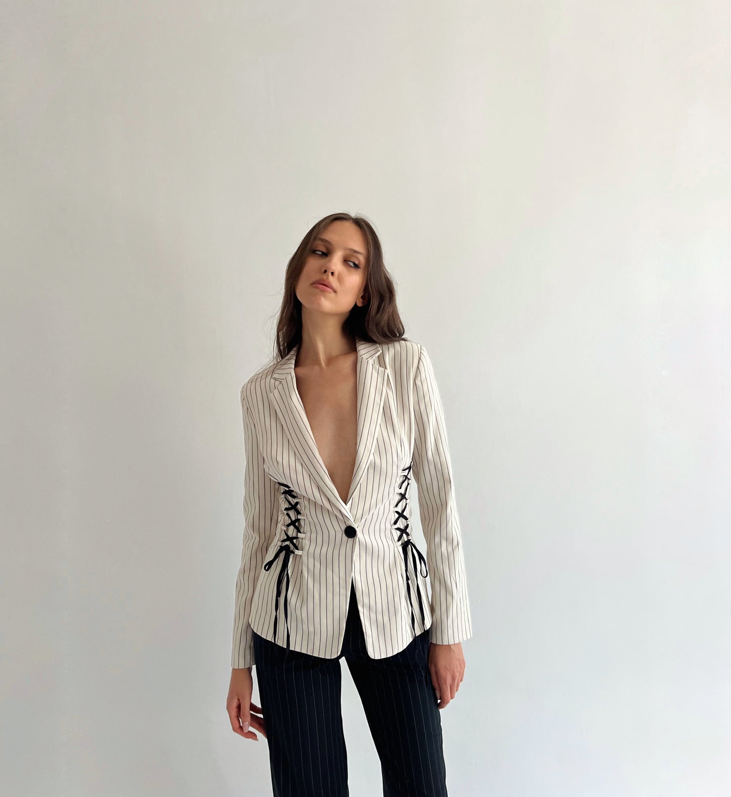 Striped lace up blazer