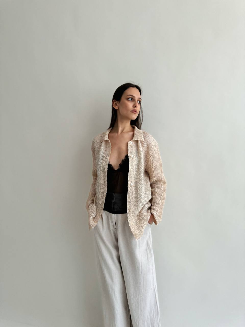 Vintage crinkle champagne shirt