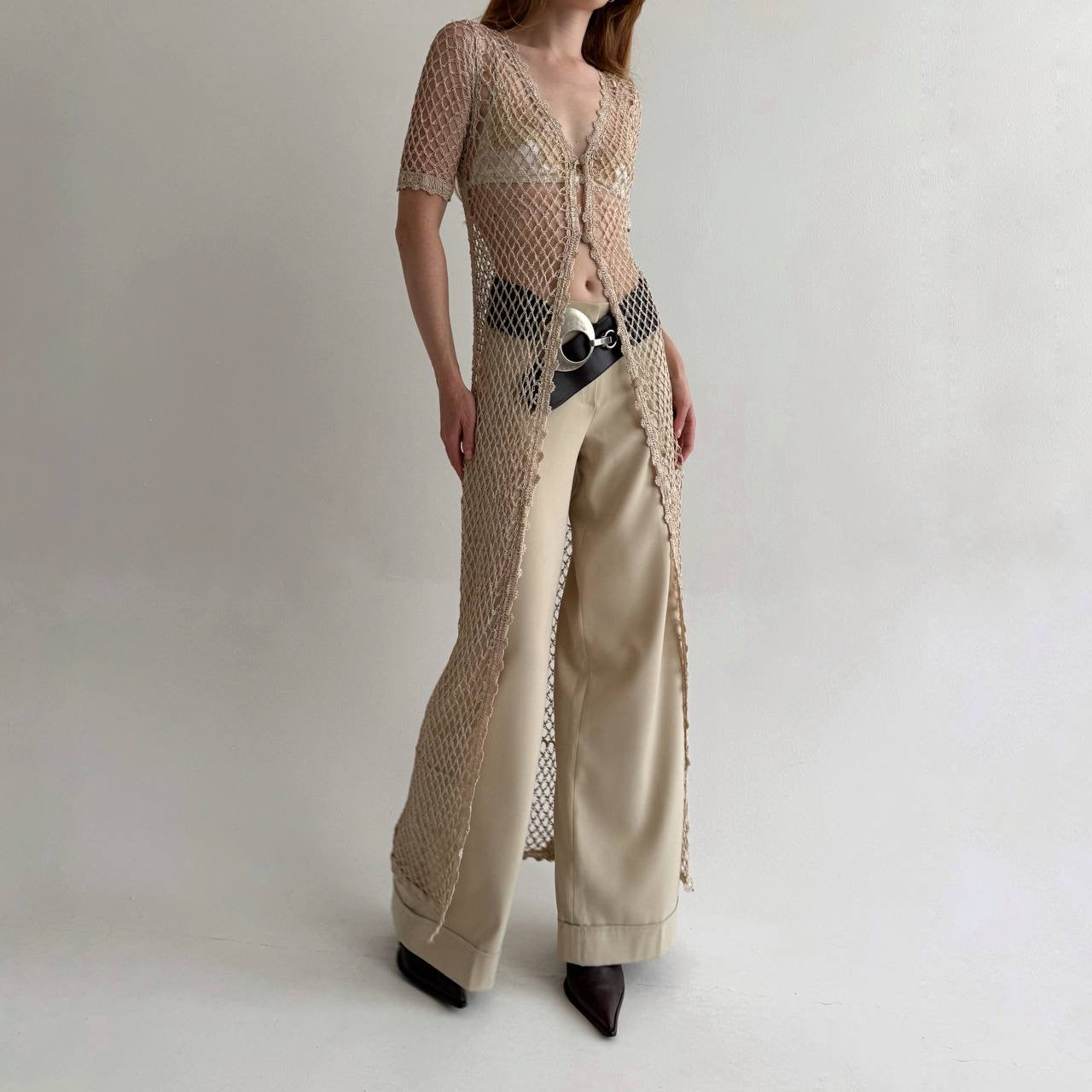 Vintage viscose long beaded cardigan