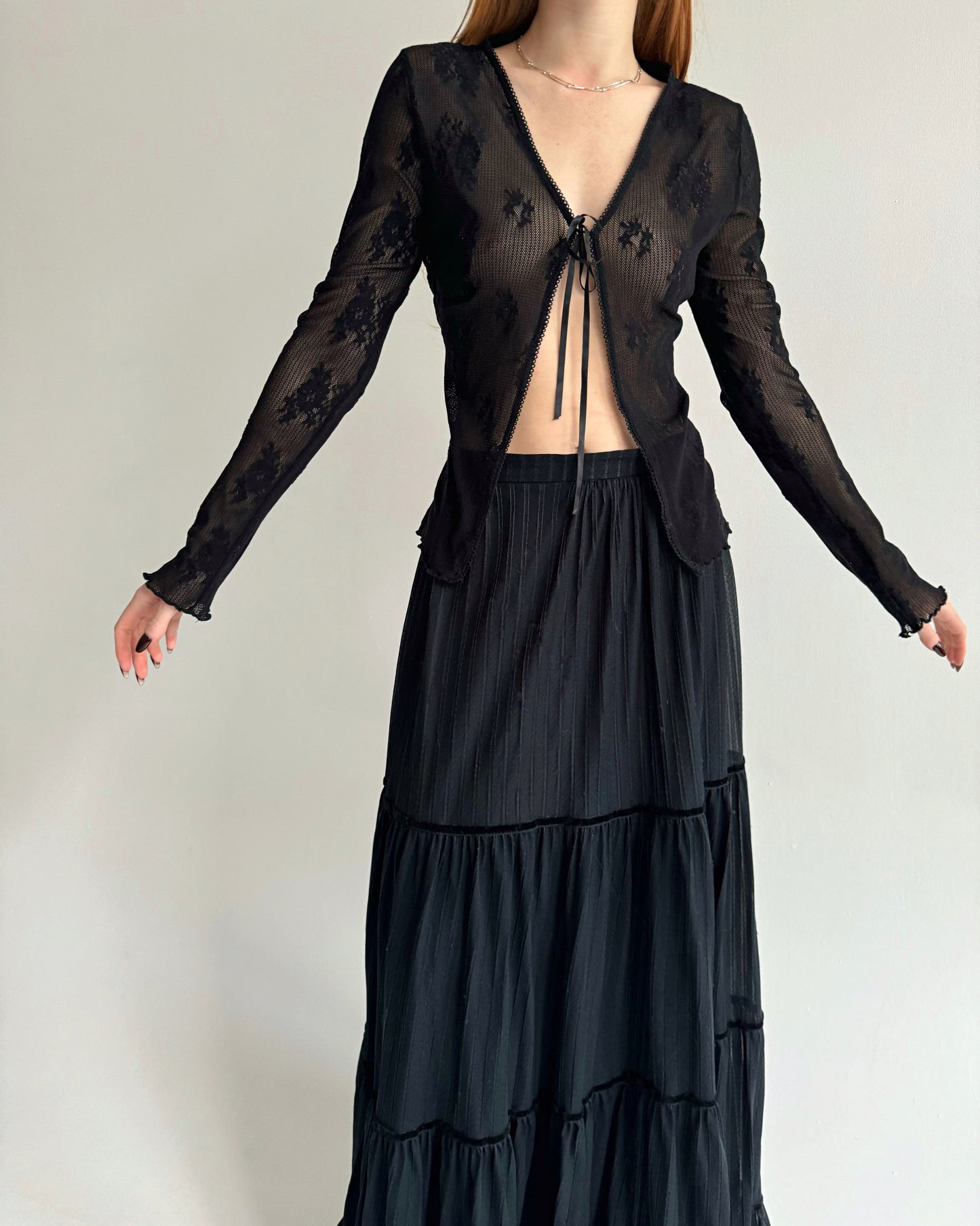 Y2K black lace cardigan