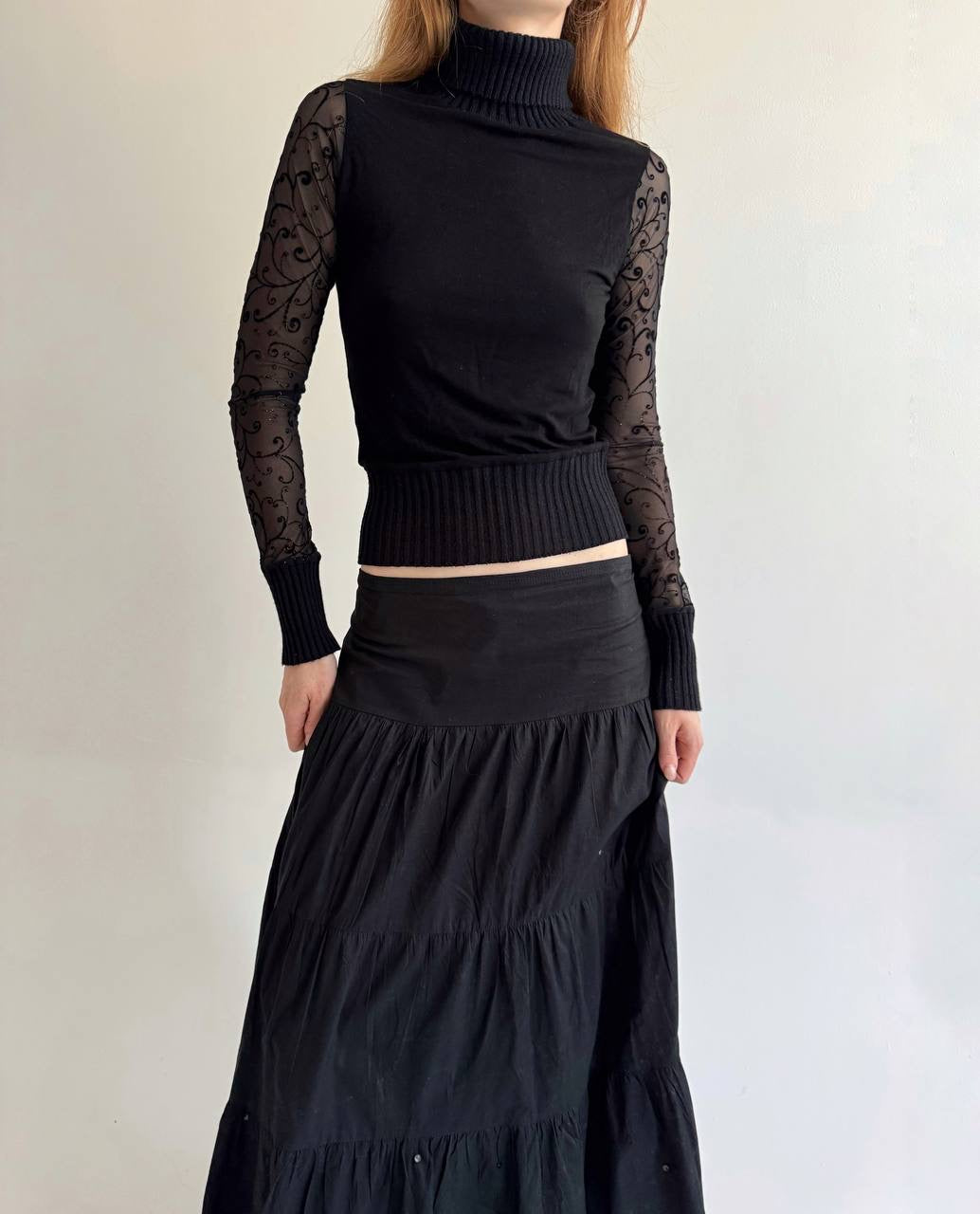 Vintage cotton ruched maxi skirt