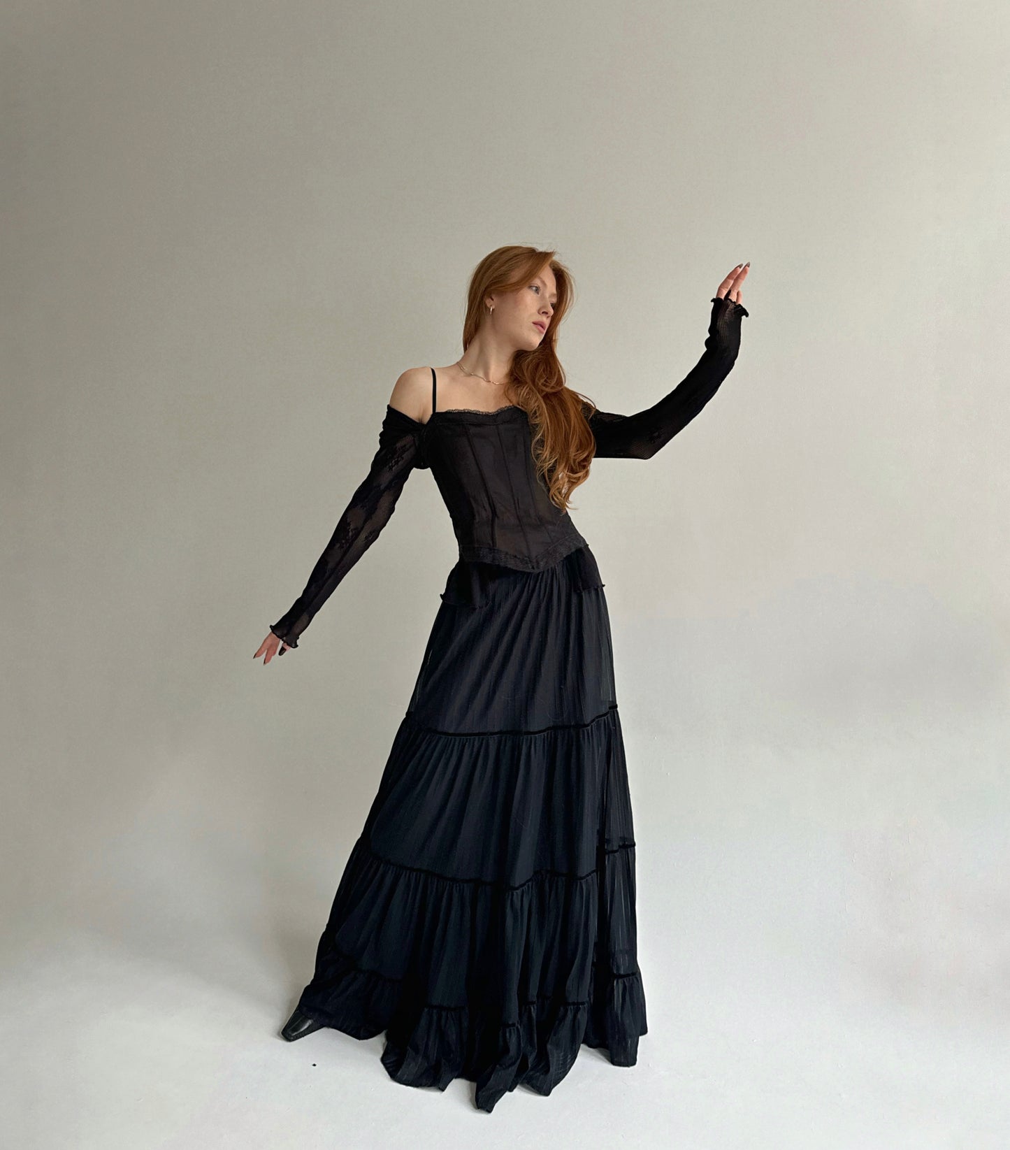 Vintage ruched maxi skirt with lining