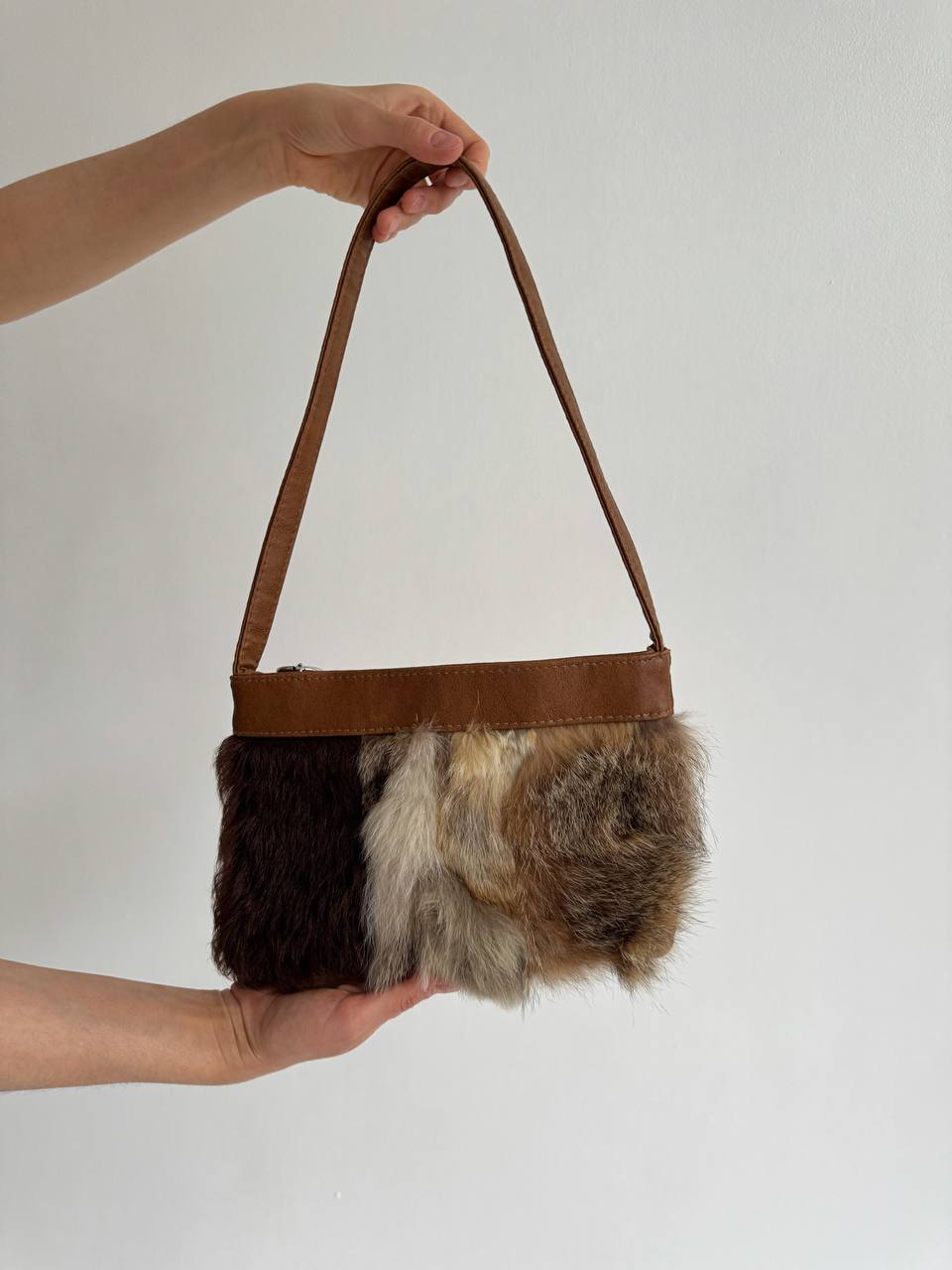 Vintage real fur genuine leather bag