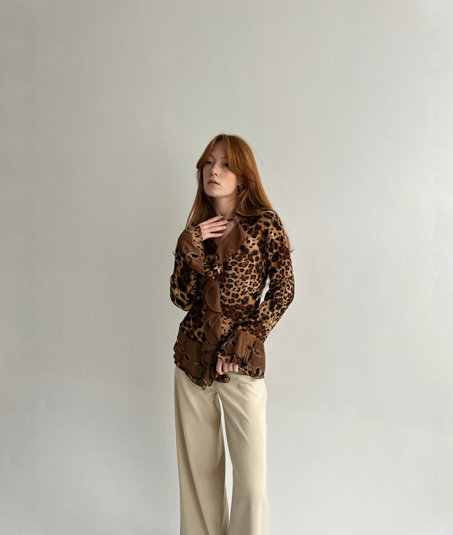 Vintage leopard pleated blouse