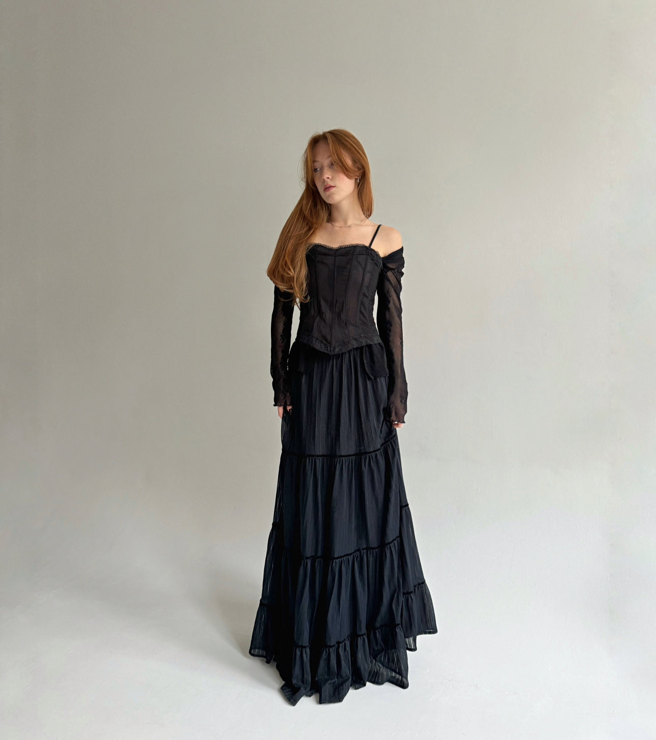 Vintage ruched maxi skirt with lining